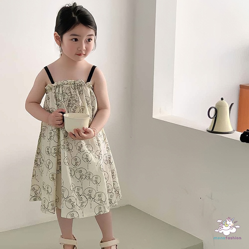 Đầm Lông Xù Sát Nách Thoáng Mát Thân Thiện Với Da In Họa Tiết Hoạt Hình Cho Bé