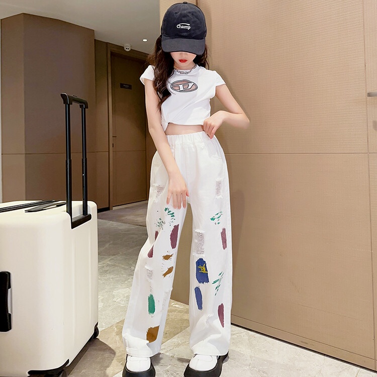 Set Áo Thun Ngắn Tay Và Quần Dài In Hoa Thời Trang Mùa Hè Mới Cho Bé Gái