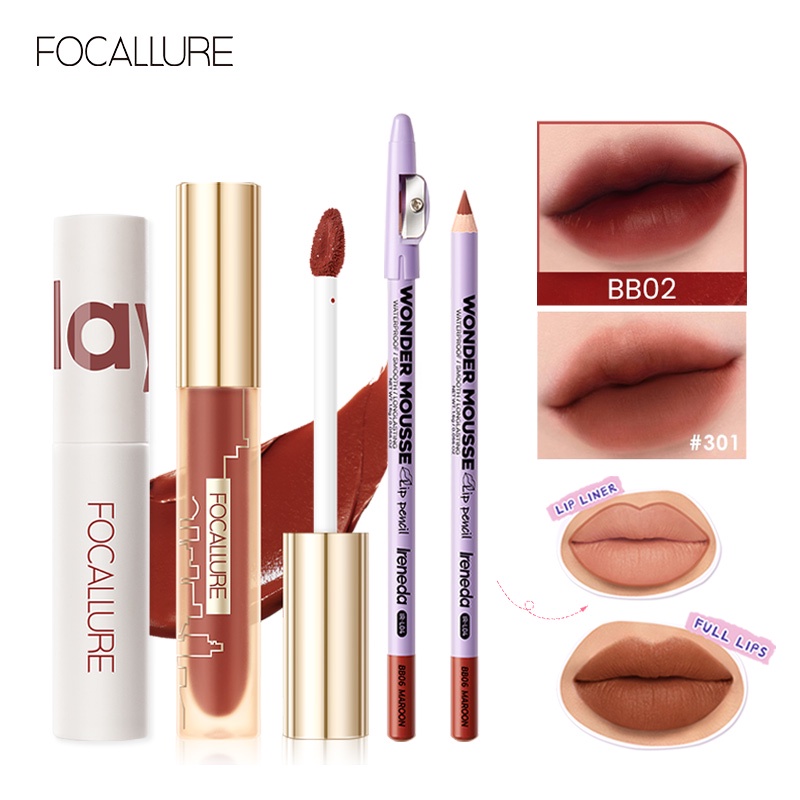 Set 3 Son Môi Focallure Sắc Tố Cao Mềm Mịn Như Nhung Lâu Trôi