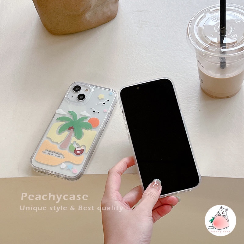 Ốp Điện Thoại PC Cứng Chống Sốc Có Giá Đỡ Hình Cây Dừa Cho iPhone 14 13 12 Pro Max 11 14pro