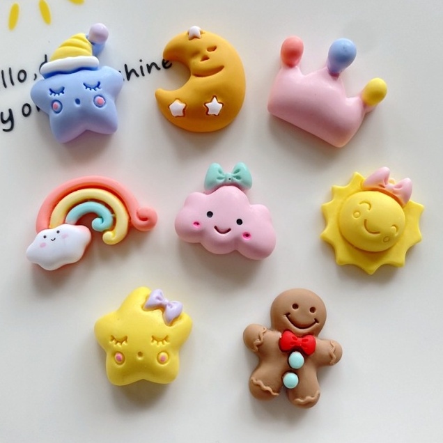 Set 10 Kẹp Tóc Nhựa Hình Trăng Sao Đám Mây Trang Trí Điện Thoại