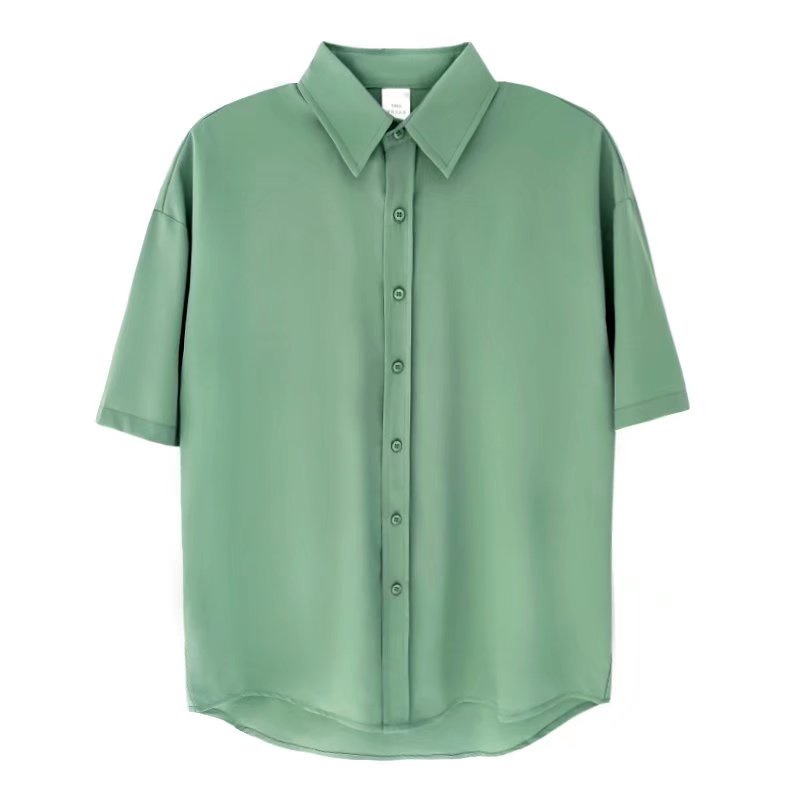 Áo Sơ Mi Ngắn Tay Dáng Rộng Màu Trơn Thời Trang Mùa Hè Hàn Quốc Dành Cho Nam