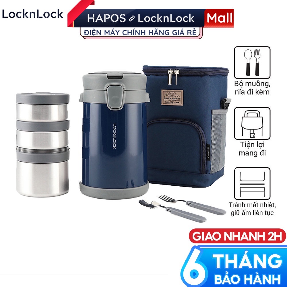 Bộ 3 hộp cơm 1140ml 2GOOD A3 giữ nhiệt lên đến 12h - Kèm túi giữ nhiệt, muỗng và đũa Inox 304 - CheapMall