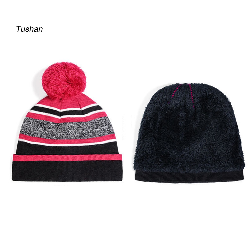 1 Bộ Găng Tay Và Mũ Len Họa Tiết Kẻ Sọc Thời Trang Thu Đông Cho Bé
