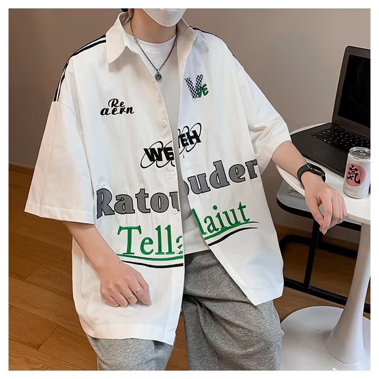 Áo Sơ Mi Ngắn Tay Oversize Dễ Phối Đồ Phong Cách Đường Phố Mới Cho Nam