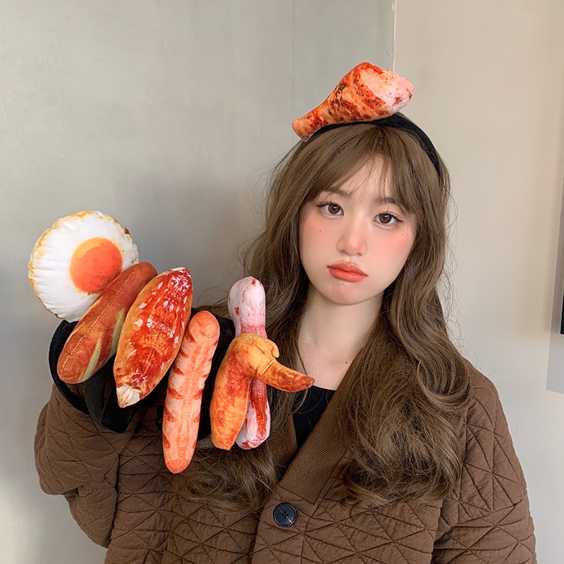 Băng Đô Cài Tóc Hình Đôi Cánh Gà Nhồi Bông 3D Sáng Tạo Vui Nhộn