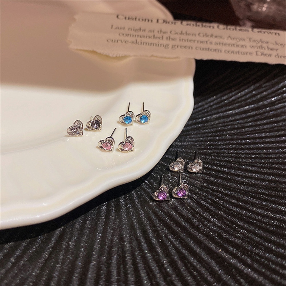 Bông Tai Mạ Bạc Đính Đá Zircon Hình Trái Tim Đơn Giản Cho Nữ