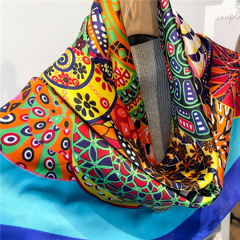 Khăn Quàng Cổ Chống Nắng Mùa Hè Bằng Lụa Satin Kích Thước Lớn 110cm In Họa Tiết Thổ Cẩm Thời Trang Cho Nữ Sự Bảo