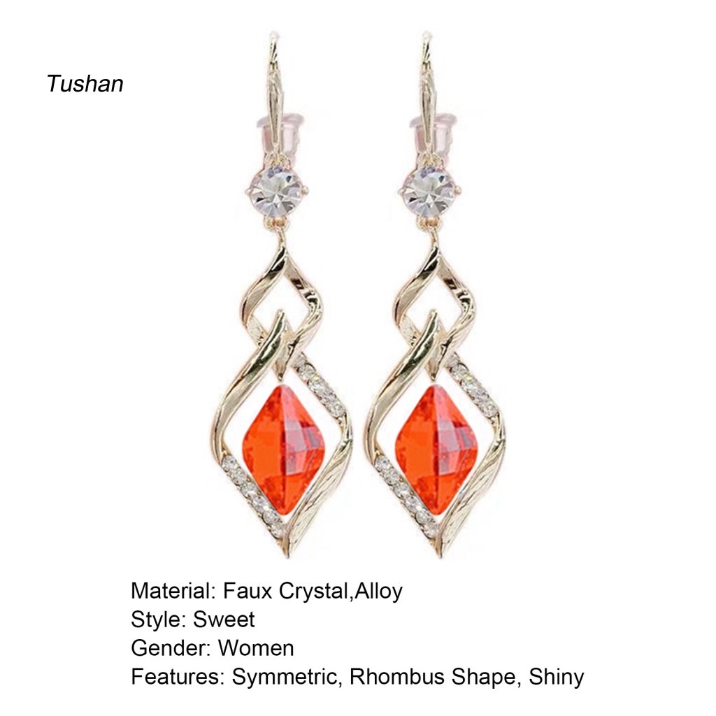 1 Đôi Bông Tai Treo Hình Thoi Đính Pha Lê Lấp Lánh Dành Cho Nữ