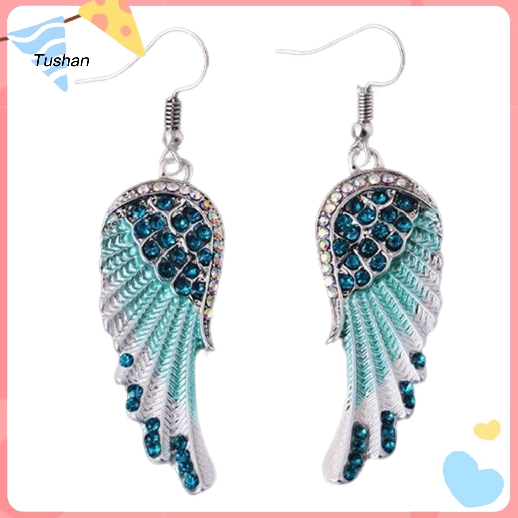 1 Đôi Bông Tai Hình Cánh Thiên Thần Đính Đá Lấp Lánh Dành Cho Nữ