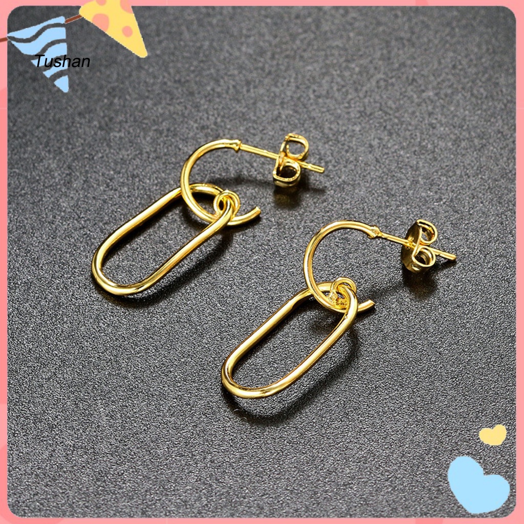1 Đôi Bông Tai Móc Hình Chữ C Thiết Kế Hình Học Thời Trang