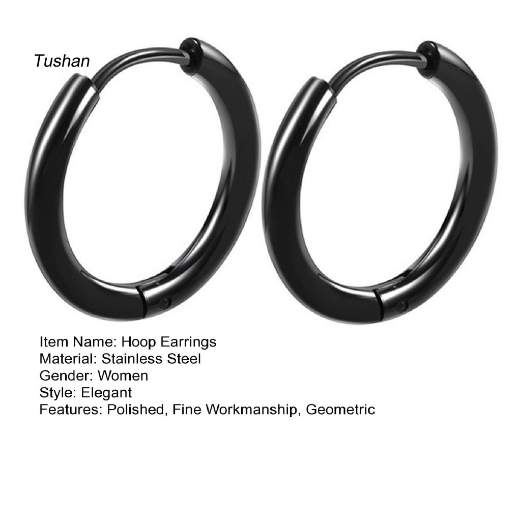 1 Đôi Bông Tai Tròn Bằng Thép Không Gỉ Màu Bạc Bóng Thanh Lịch Thời Trang