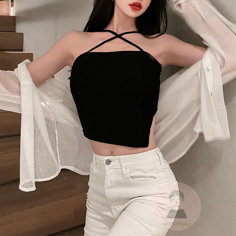 Áo Tank Top Hai Dây Lệch Tà Màu Sắc Tinh Khiết Thời Trang Cho Nữ