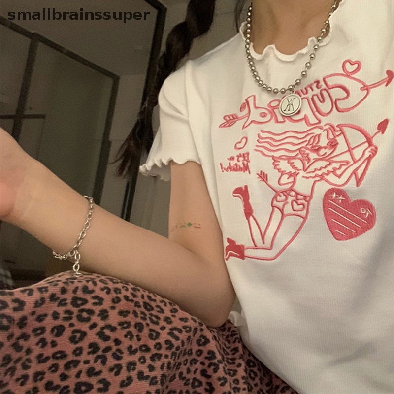 Áo Thun Croptop Tay Ngắn Cổ Tròn Thêu Họa Tiết Hoạt Hình Thời Trang Mùa Hè Cho Nữ