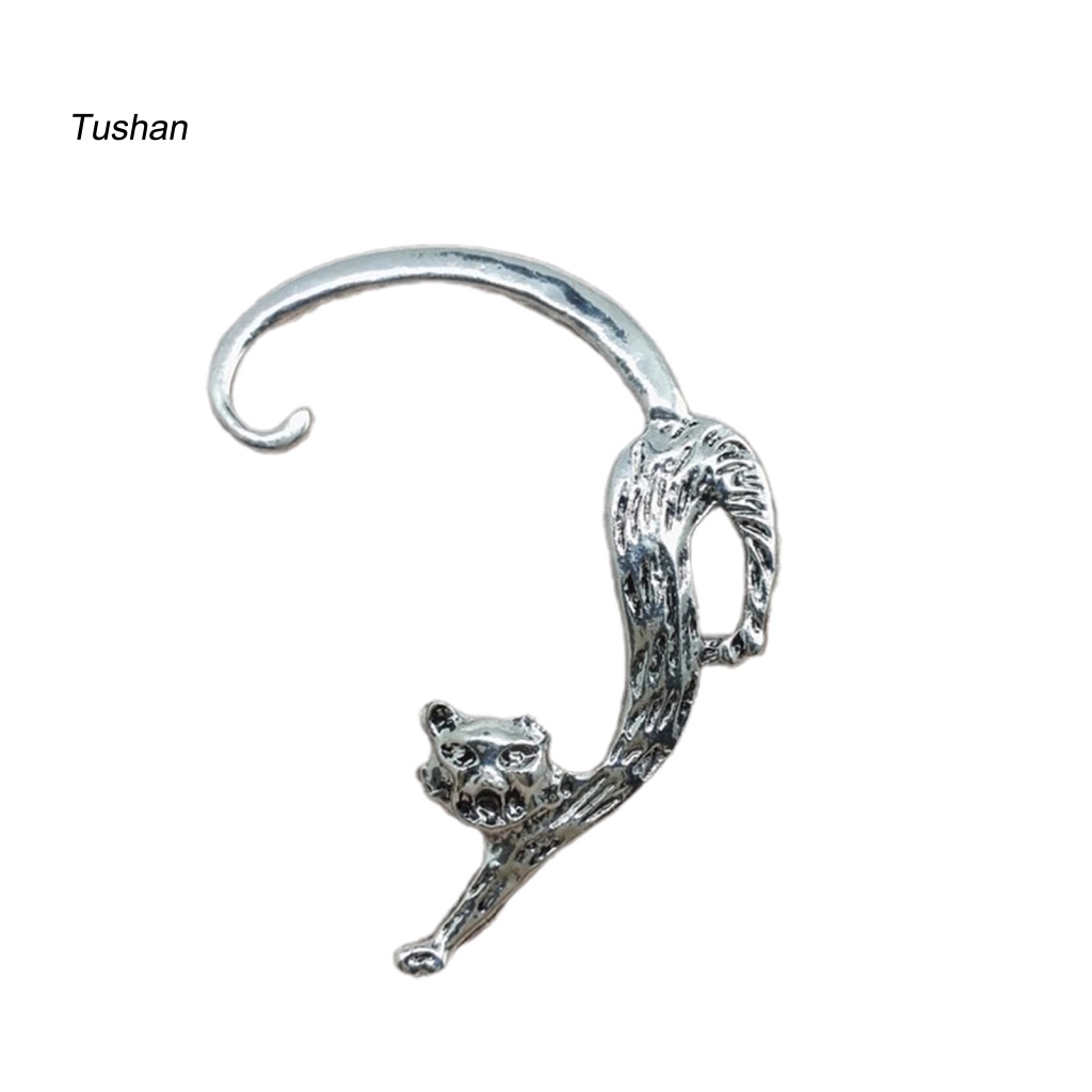 1 Khuyên Tai Hình Mèo Bằng Hợp Kim Nhẹ Phong Cách Punk Cổ Điển