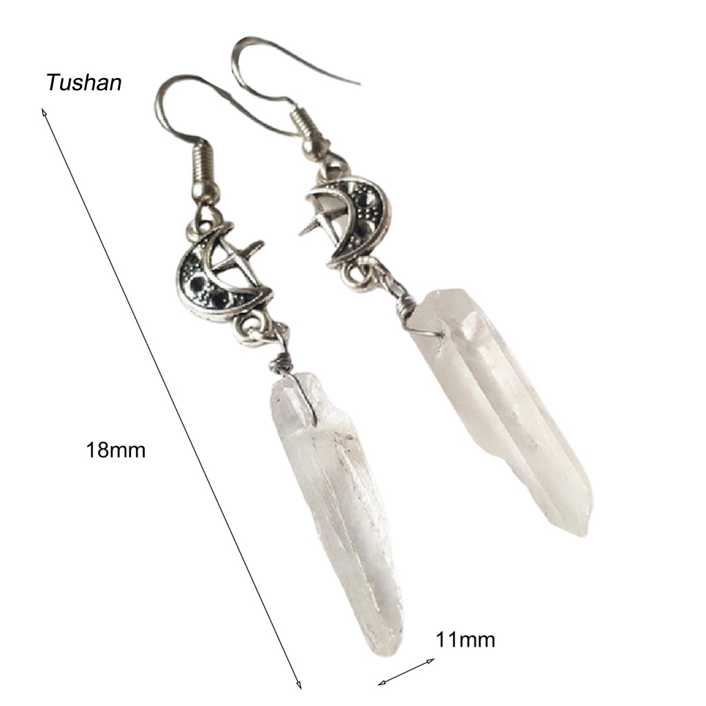 1 Đôi Bông Tai Hình Ngôi Sao / Mặt Trăng Đính Đá Tự Nhiên