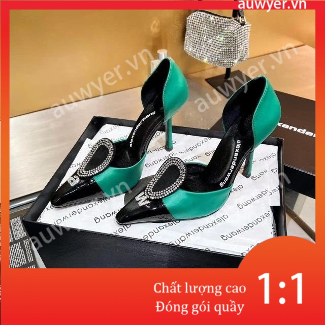 ALEXANDER WANG Giày Cao Gót Da Bóng Đính Đá Thời Trang Mùa Thu 2023 VQ9K