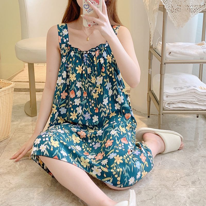 Đầm Ngủ Cotton Lụa Tay Ngắn Plus Size Thời Trang Mùa Hè Cho Nữ