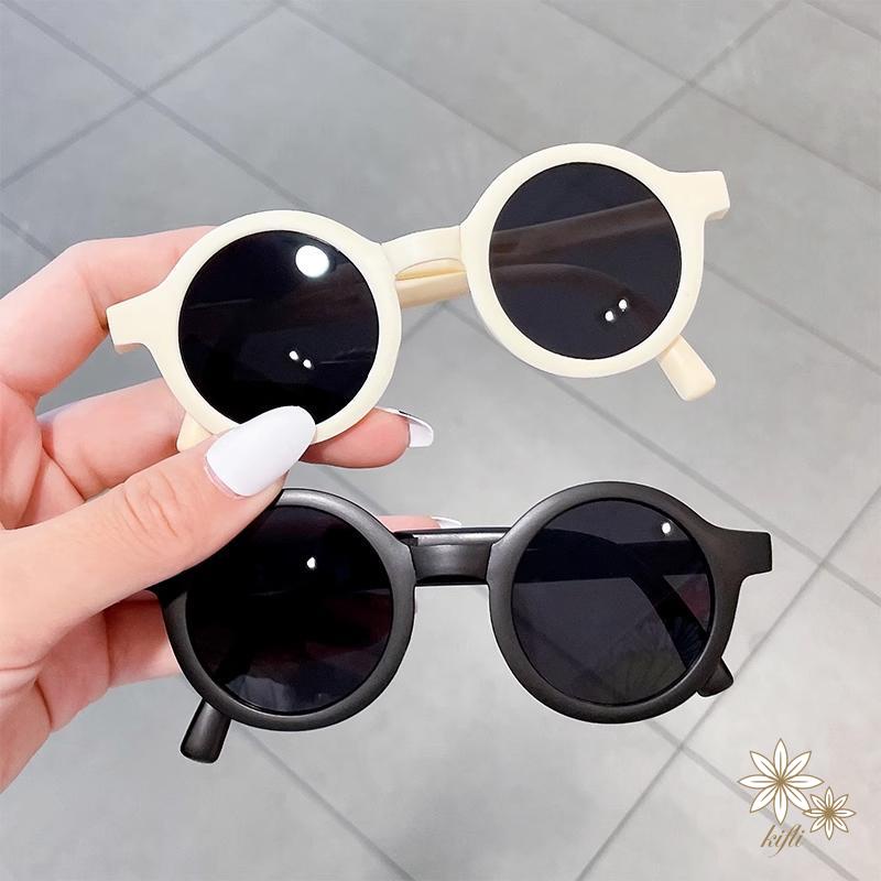 Kính mát gọng tròn chống tia UV màu trơn kiểu dáng dễ thương dành cho bé