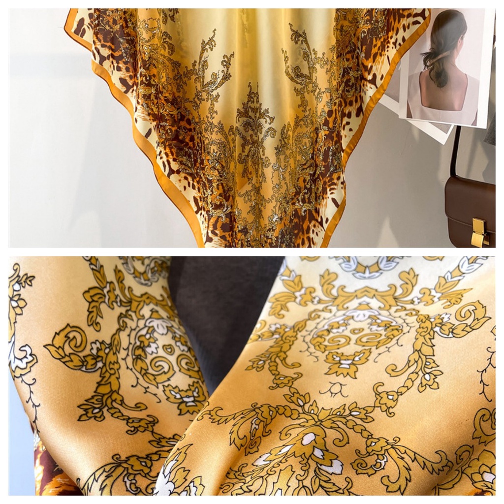 Khăn Quàng Cổ Hình Vuông Cỡ Lớn 110cm Chất Liệu Lụa Satin Phong Cách Retro Thời Trang Cho Nữ
