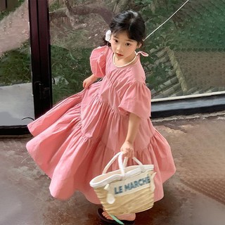  Hàng Có Sẵn Đầm Công Chúa Mùa Hè Tay Ngắn Màu Trơn Phong Cách Cung Điện Hàn Quốc Cho Bé Gái