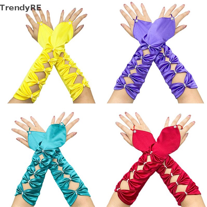 Găng Tay Cô Dâu Dài Sa Co Giãn Xếp Ly Thắt Nơ El Teal Tiệc Tối Không Ngón Thanh Lịch Hợp Thời Trang Màu Xanh Dương