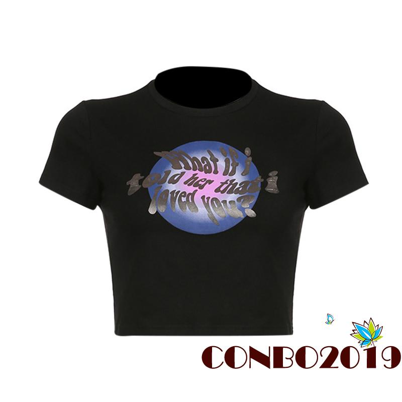 Áo Thun Nữ Ngắn Tay In Chữ Phong Cách Trừu Tượng