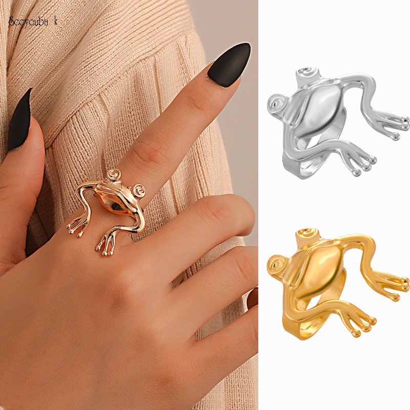 Nhẫn Hở Hình Chú Ếch Bằng Kim Loại Đơn Giản Phong Cách Hip Hop Đường Phố Thời Trang Cho Nữ