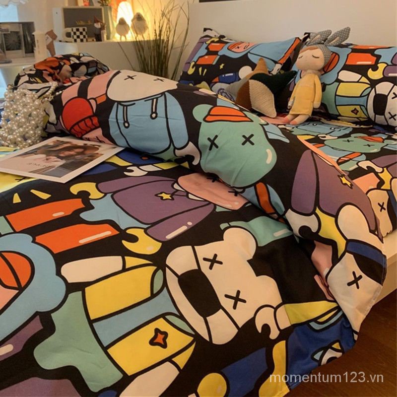 Bộ Ga Trải Giường Bốn Mùa Chất Lượng Cao Kèm Vỏ Chăn Cotton Ba Mảnh Có Thể Giặt Rửa Cho Kí Túc Xá