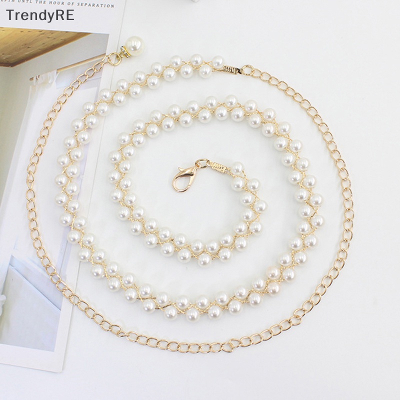 Thắt Lưng Dây Xích Mảnh Đính Ngọc Trai Thời Trang Thanh Lịch Cho Nữ