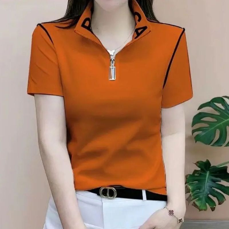 Áo Thun polo Tay Ngắn Dáng Rộng Bằng cotton Có Khóa Kéo Thời Trang Mùa Hè Nhiều Màu Tùy Chọn Phong Cách Hàn Quốc Cho Nữ mi