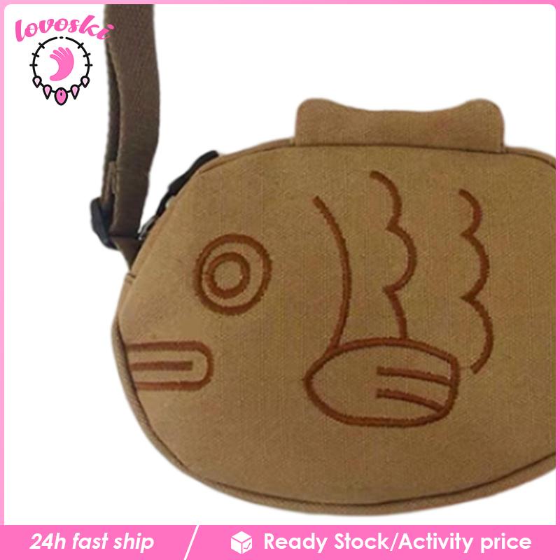 Túi Tote Đeo Vai / Xách Tay Bằng Vải Canvas Hình Cá Có Thể Điều Chỉnh Dây Đeo Chéo Cho Bạn Gái