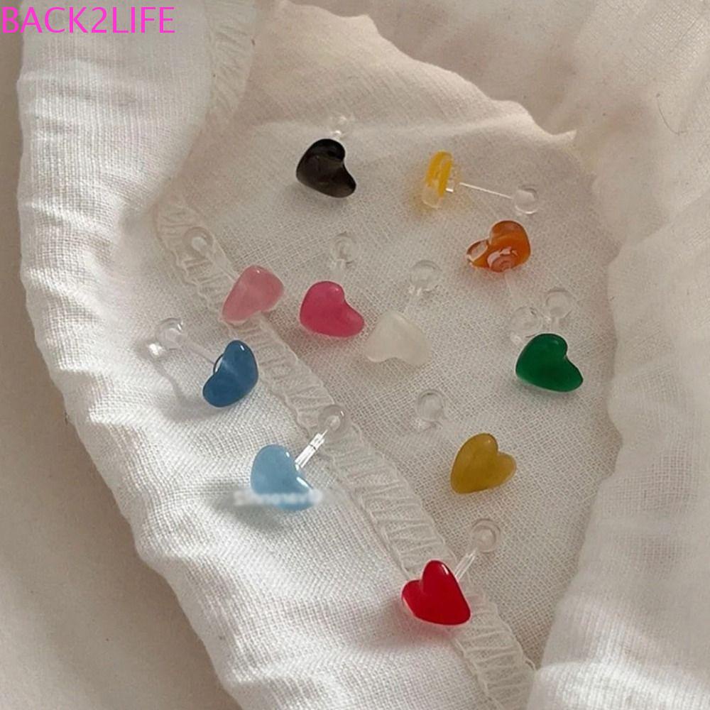 BACK2LIFE Khuyên Tai Hình Trái Tim Màu Trơn Thời Trang Cho Nữ