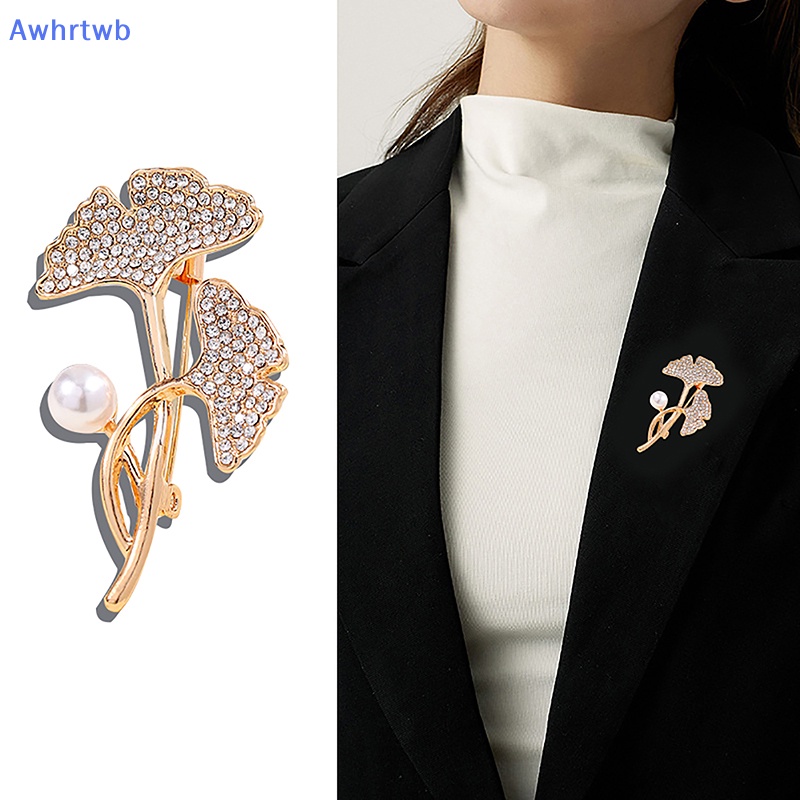 Ghim Cài Áo Hình Lá Đính Ngọc Trai Nhân Tạo Thời Trang Mới