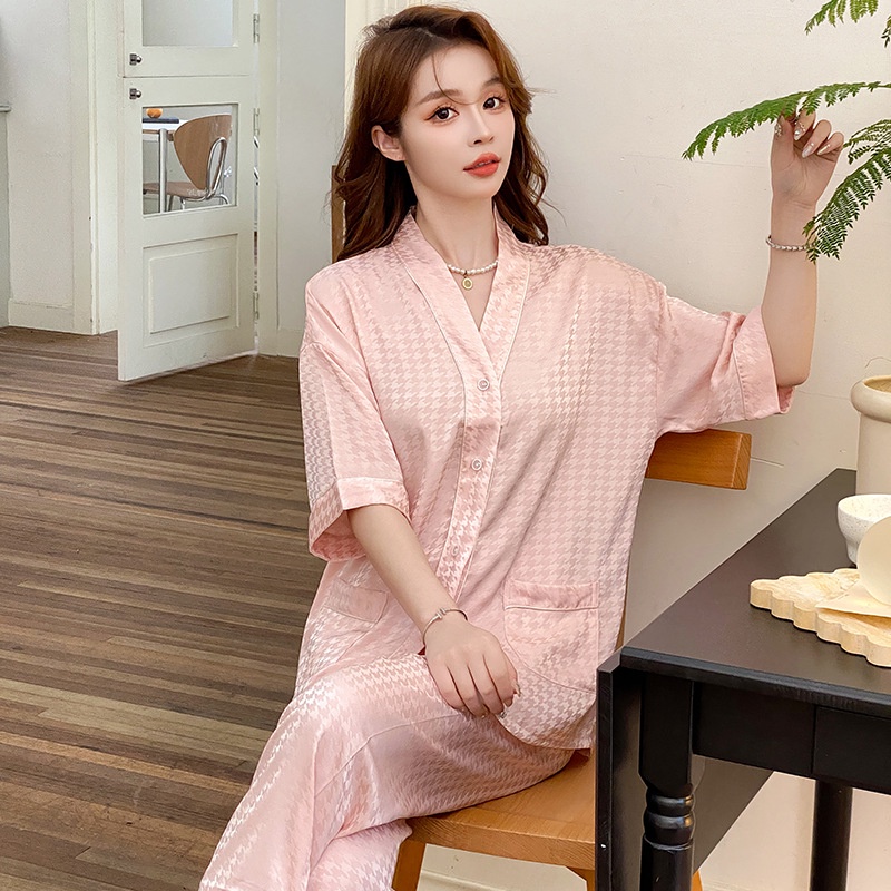 Bộ Đồ Ngủ Tay Ngắn Bằng Lụa Mát Thời Trang Xuân Hè Hàng Mới 2023 Dành Cho Bạn Nữ Mặc Ở Nhà