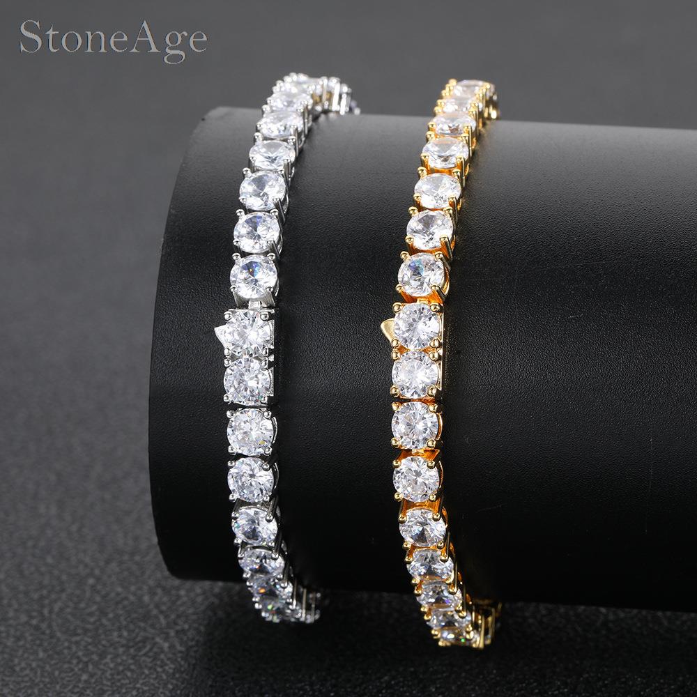 Vòng Đeo Tay Đánh Tennis CZ 3 / 4 / 5mm Phong Cách Hip Hop Cho Nam Và Nữ