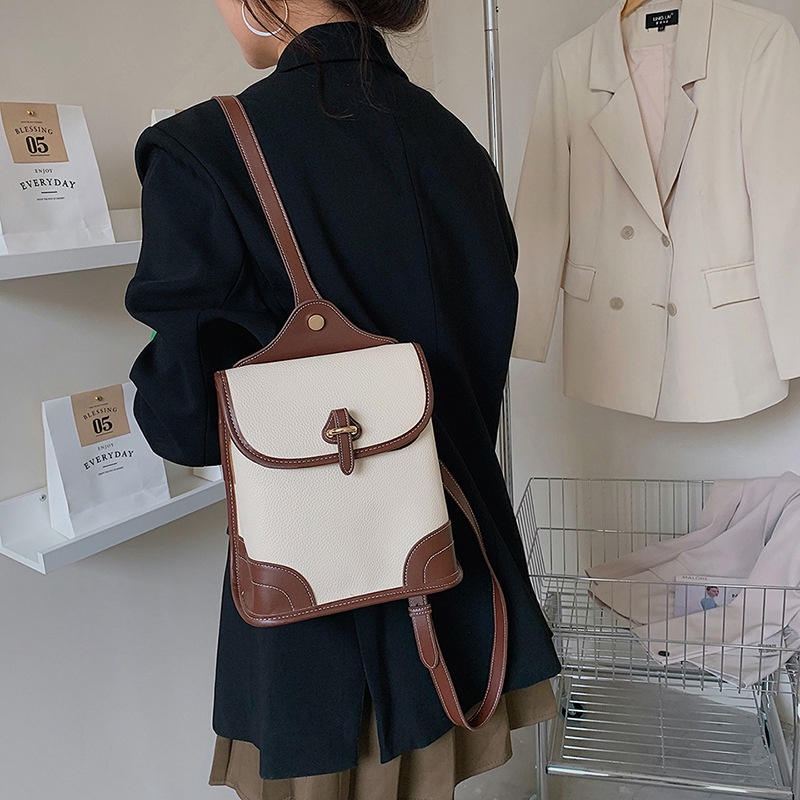 Ba Lô Mini Bằng Da Pu Màu Tương Phản Phong Cách Hàn Quốc Cho Nữ
