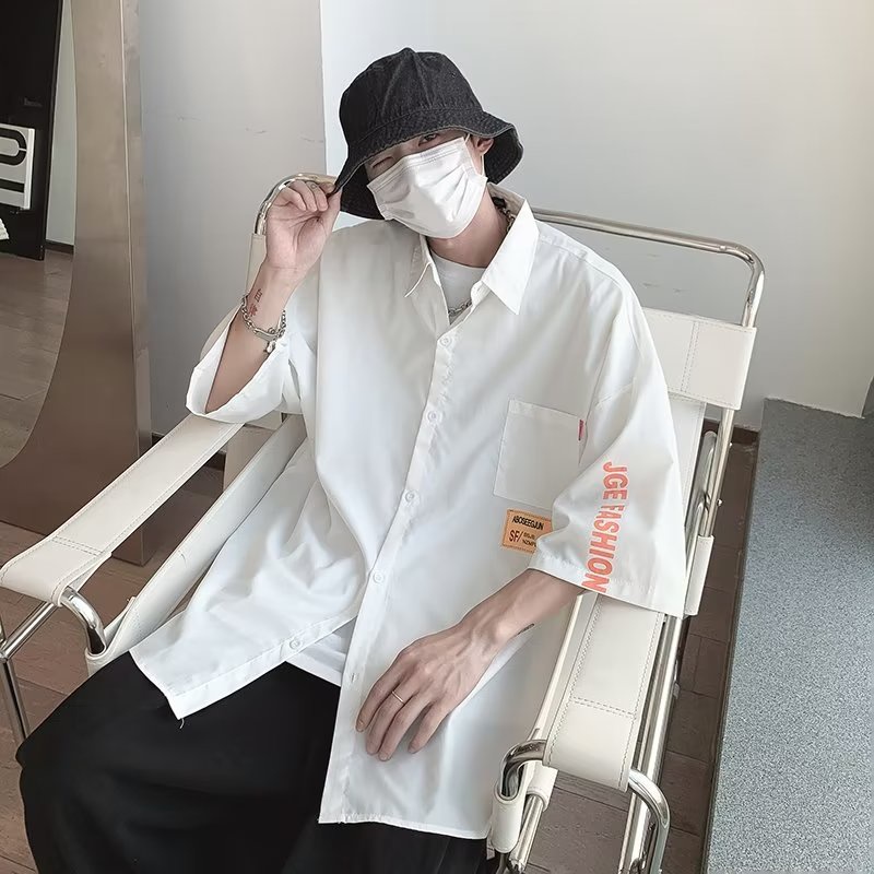 Áo Sơ Mi Tay Ngắn Dáng Rộng Phong Cách Nhật Bản Thời Trang Mùa Hè Cho Nam