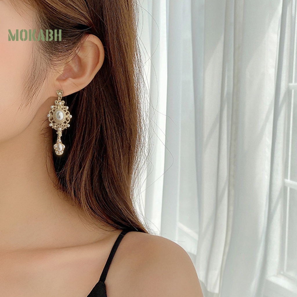 1 Đôi Bông Tai Đính Ngọc Trai Nhân Tạo Họa Tiết Hình Học Phong Cách Hoàng Gia Thời Trang