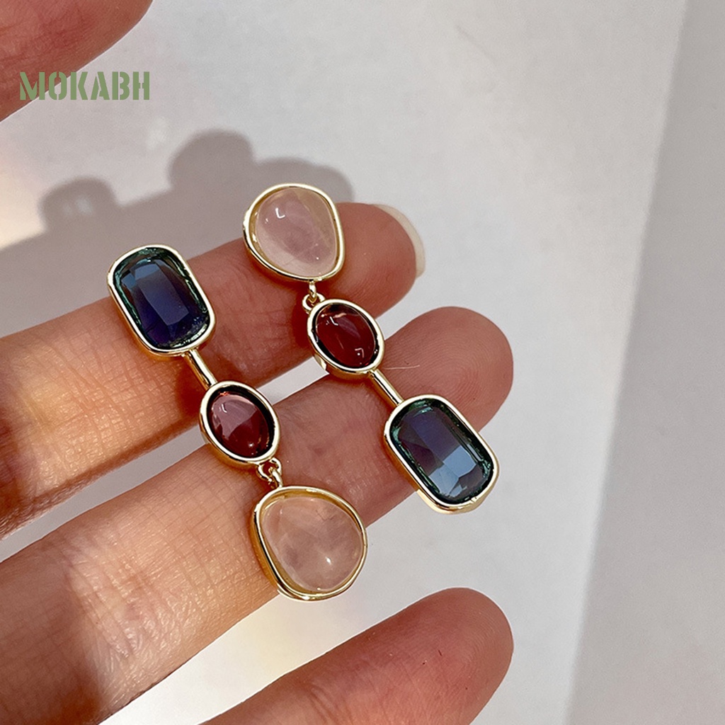 1 Đôi Bông Tai Đá Tự Nhiên Màu Tương Phản Kiểu Thời Trung Cổ