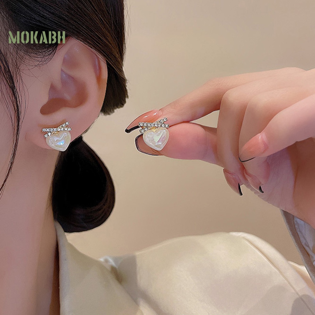 1 Đôi Bông Tai Hình Trái Tim Đính Ngọc Trai Nhân Tạo Thời Trang