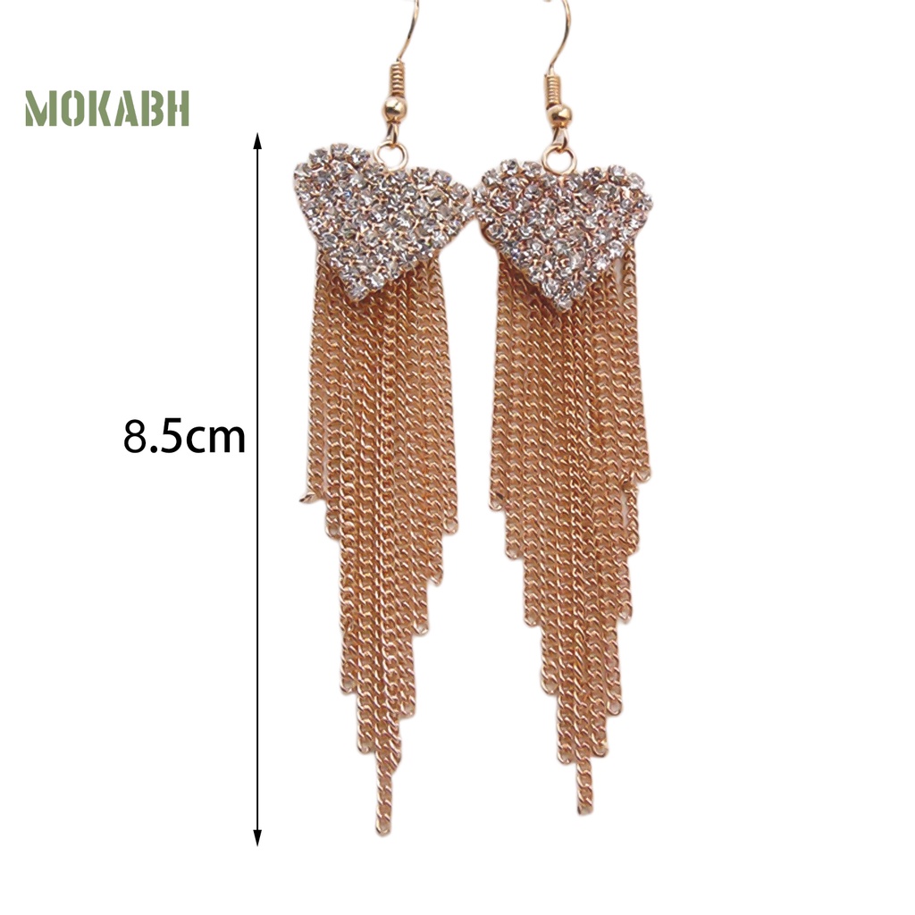 Bông Tai Dáng Dài Hình Trái Tim Phối Tua Rua Thời Trang Dự Tiệc Cho Nữ