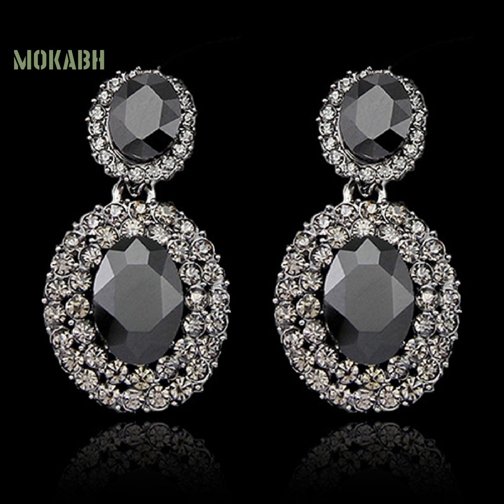 1 Đôi Bông Tai Oval Đính Đá Sang Trọng Phong Cách Retro