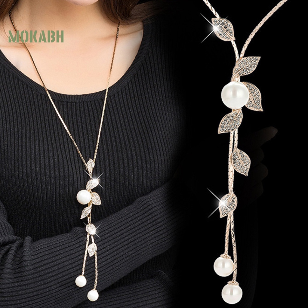 Vòng cổ Mặt Hình Lá Đính Ngọc Trai Nhân Tạo Phối Tua Rua Thời Trang Cho Nữ