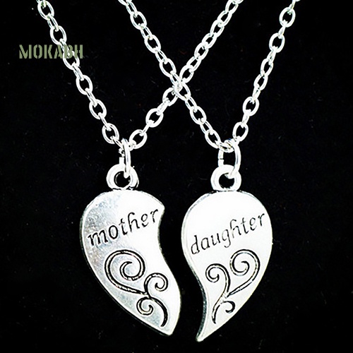 Set 2 Vòng cổ MặT HìNh TráI Tim KhắC Chữ Mother / Daughter ThờI Trang