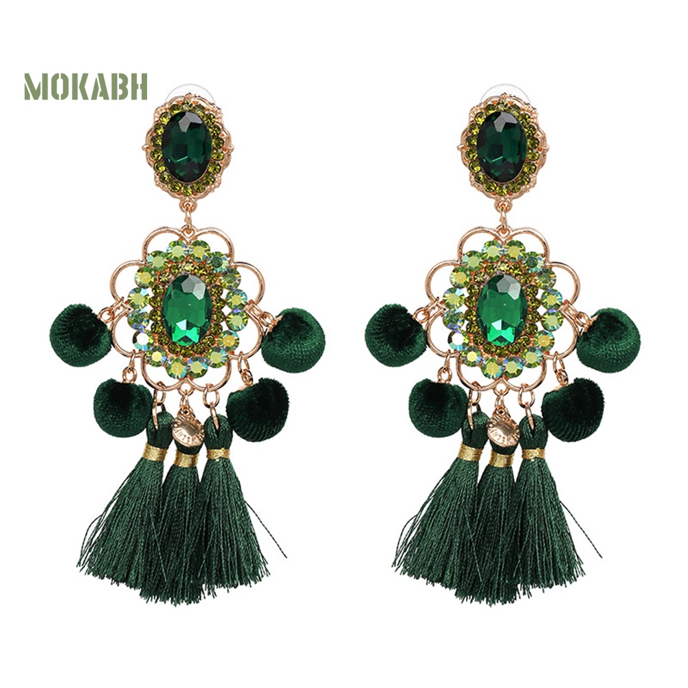 Bông Tai Hình Hoa Đính Đá Phối Tua Rua Thời Trang Cho Nữ