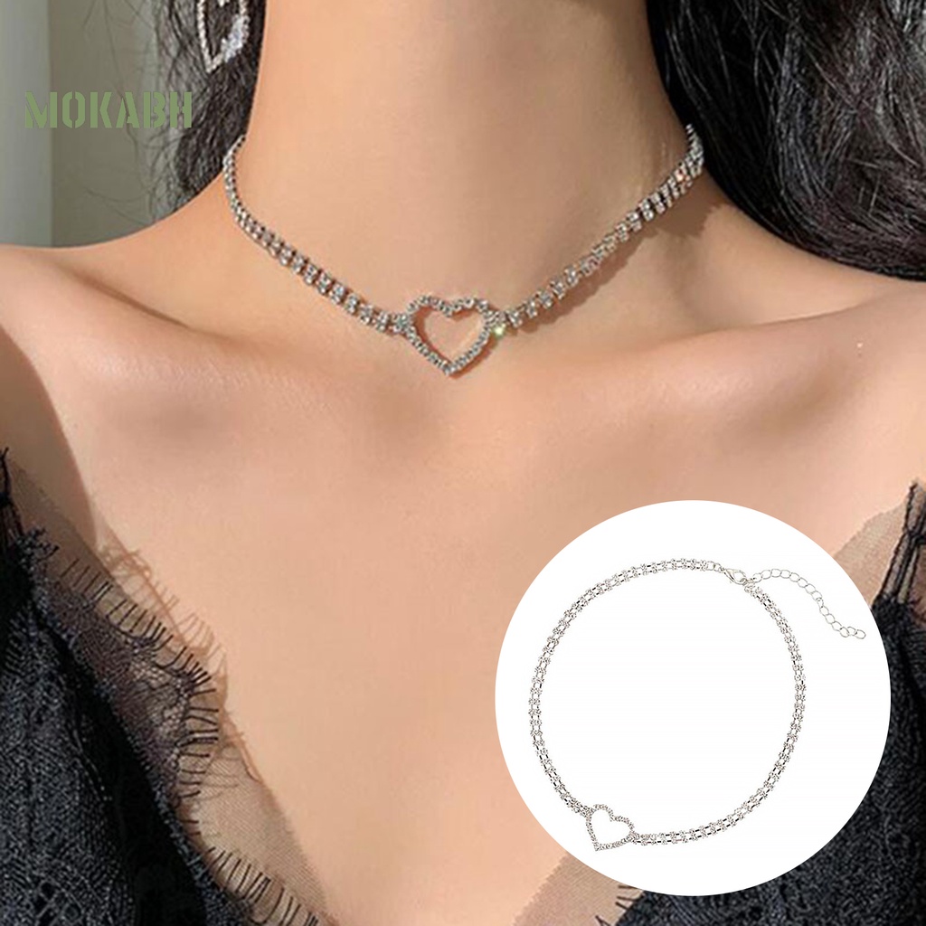 Vòng Cổ Choker Hình Trái Tim Đính Đá Lấp Lánh Có Thể Điều Chỉnh Trang Trí Cho Nữ