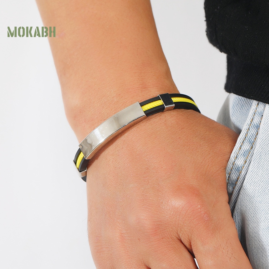 Vòng Đeo Tay Silicone Co Giãn Khóa Bằng Thép Không Gỉ Thời Trang Dành Cho Nam