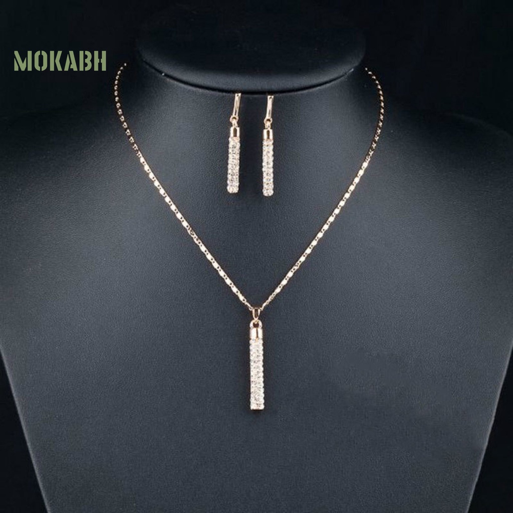 [Mới] 1 Bộ Vòng cổ Và Bông Tai Hình Trụ Đính Kim Cương Giả Lấp Lánh Cho Nữ