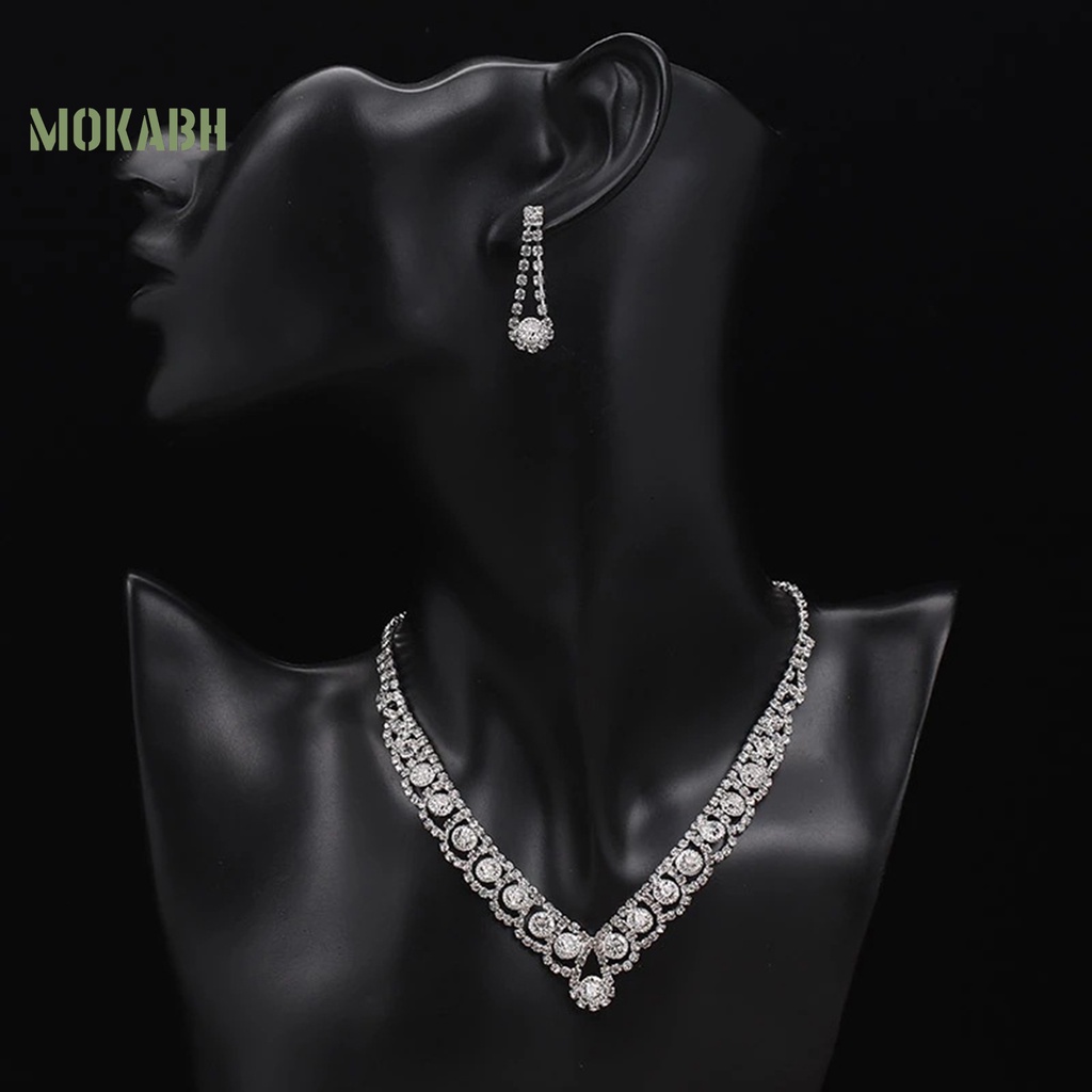 1 Bộ Vòng cổ + Bông Tai Đính Đá Hình Giọt Nước Màu Xanh Dương Sang Trọng